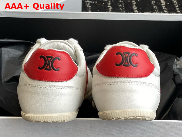Celine Jogger Low Lace Up Sneaker in Calfskin and Suede Calfskin Optic White Red Grey Replica