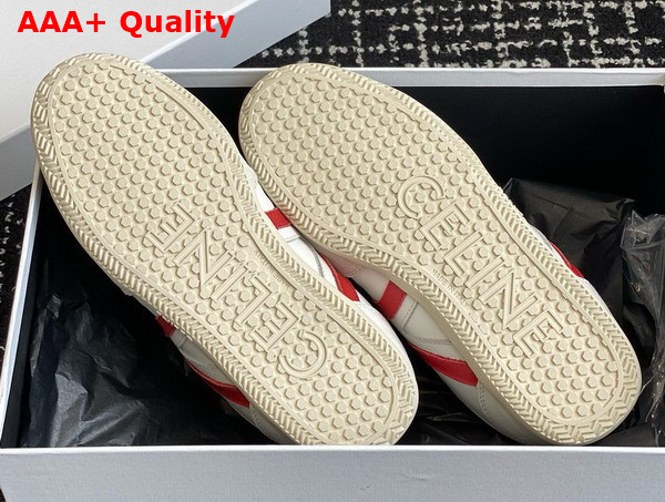 Celine Jogger Low Lace Up Sneaker in Calfskin and Suede Calfskin Optic White Red Grey Replica