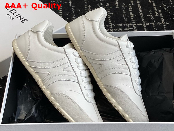 Celine Jogger Low Lace Up Sneaker in Calfskin and Suede Calfskin Optic White and Grey Replica