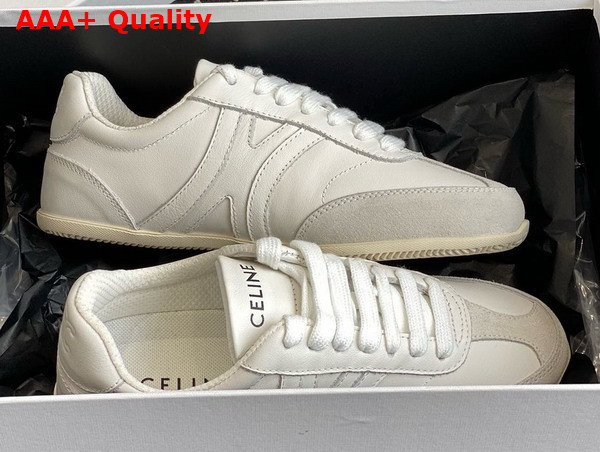 Celine Jogger Low Lace Up Sneaker in Calfskin and Suede Calfskin Optic White and Grey Replica