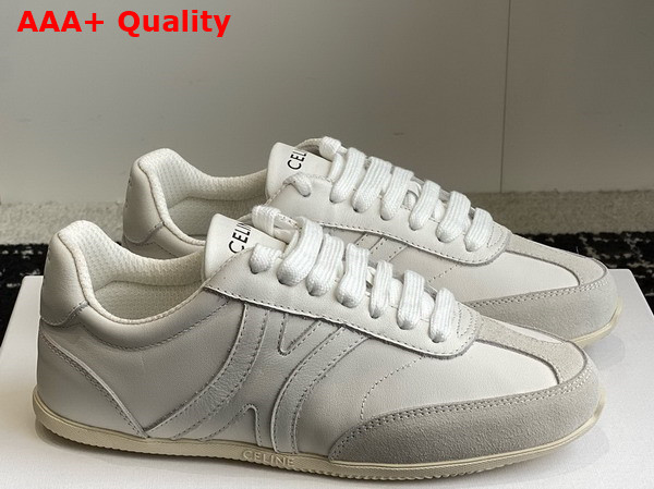 Celine Jogger Low Lace Up Sneaker in Calfskin and Suede Calfskin Optic White and Grey Replica