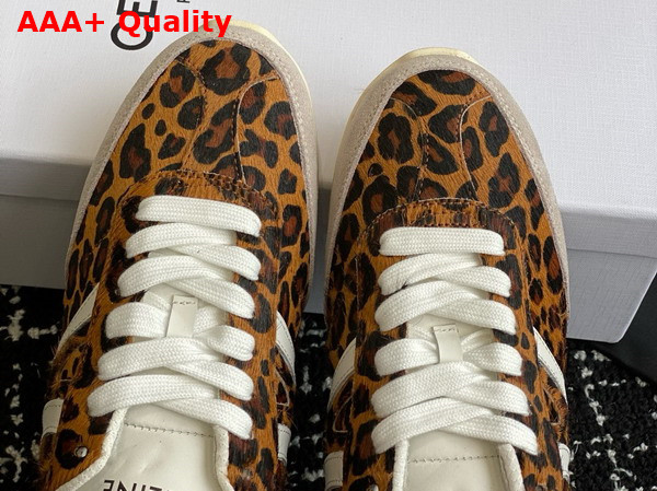 Celine Jogger Low Lace Up Sneaker in Leopard Printed Hairy Calfskin and Calfskin Brown Beige Grey Optic White Replica