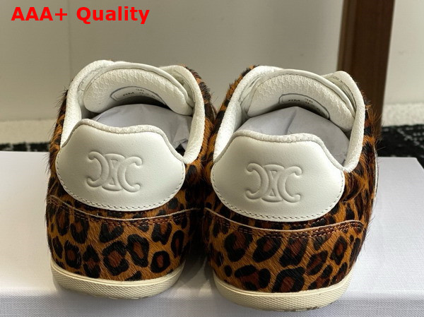 Celine Jogger Low Lace Up Sneaker in Leopard Printed Hairy Calfskin and Calfskin Brown Beige Grey Optic White Replica