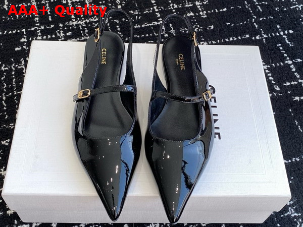 Celine Judy Flat Slingback in Black Patent Calfskin Replica