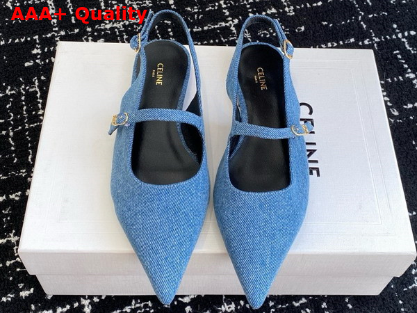 Celine Judy Flat Slingback in Blue Denim Replica