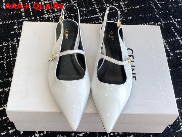 Celine Judy Flat Slingback in White Patent Calfskin Replica