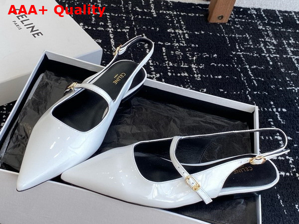 Celine Judy Flat Slingback in White Patent Calfskin Replica