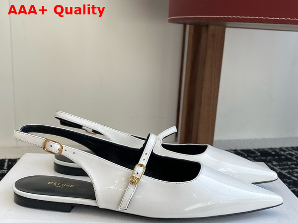 Celine Judy Flat Slingback in White Patent Calfskin Replica