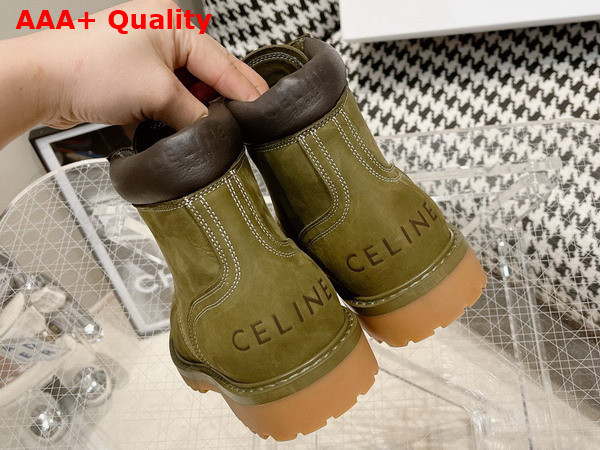 Celine Kurt High Lace Up Boot in Nubuck Calfskin and Calfskin Army Green Replica