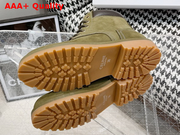 Celine Kurt High Lace Up Boot in Nubuck Calfskin and Calfskin Army Green Replica