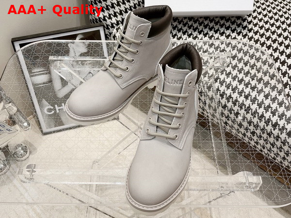 Celine Kurt High Lace Up Boot in Nubuck Calfskin and Calfskin Light Grey Replica