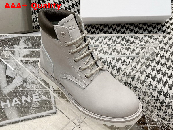 Celine Kurt High Lace Up Boot in Nubuck Calfskin and Calfskin Light Grey Replica