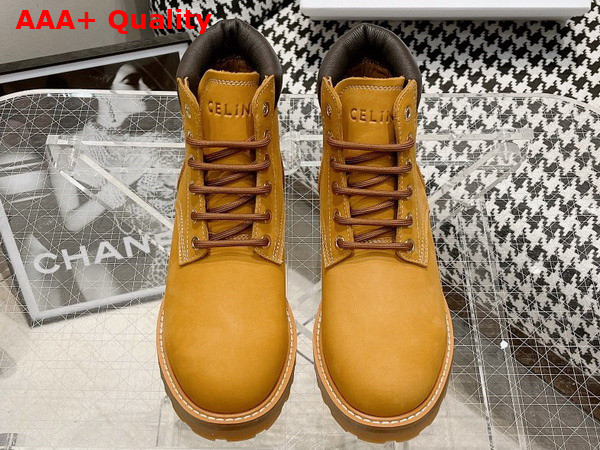 Celine Kurt High Lace Up Boot in Nubuck Calfskin and Calfskin Light Tan Replica
