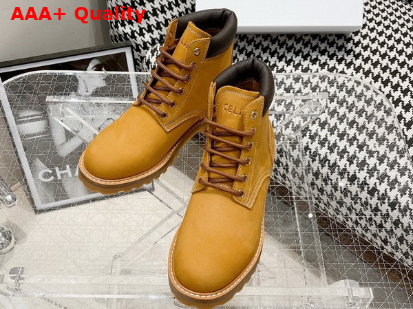 Celine Kurt High Lace Up Boot in Nubuck Calfskin and Calfskin Light Tan Replica
