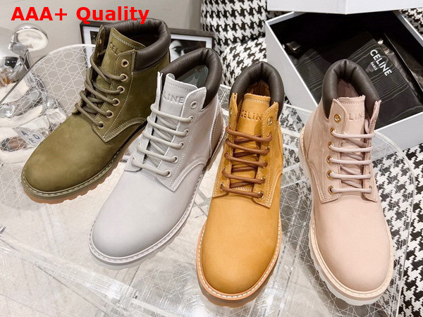 Celine Kurt High Lace Up Boot in Nubuck Calfskin and Calfskin Light Tan Replica