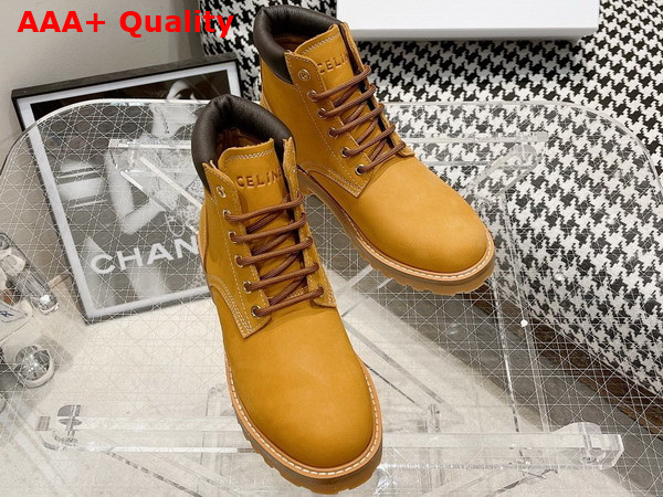 Celine Kurt High Lace Up Boot in Nubuck Calfskin and Calfskin Light Tan Replica