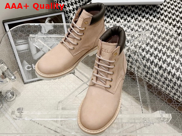 Celine Kurt High Lace Up Boot in Nubuck Calfskin and Calfskin Sand Color Replica