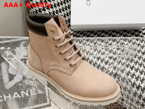 Celine Kurt High Lace Up Boot in Nubuck Calfskin and Calfskin Sand Color Replica