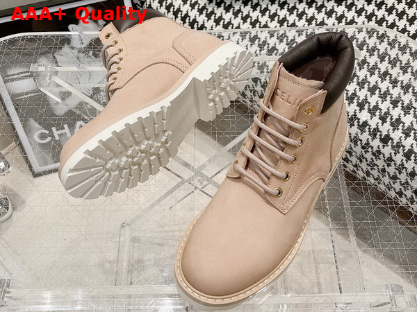 Celine Kurt High Lace Up Boot in Nubuck Calfskin and Calfskin Sand Color Replica