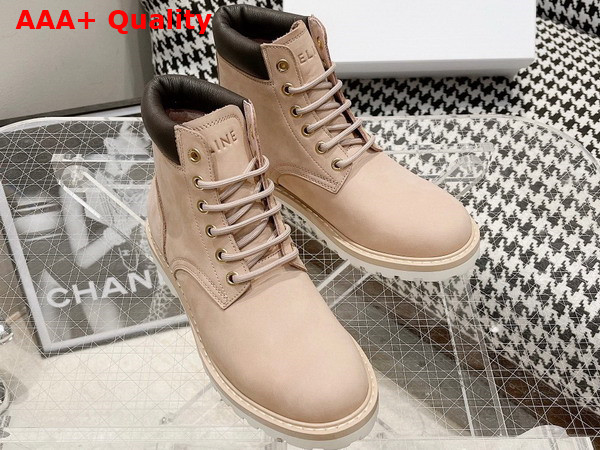 Celine Kurt High Lace Up Boot in Nubuck Calfskin and Calfskin Sand Color Replica