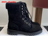 Celine Kurt Lace Up Mid Boot in Black Nubuck Calfskin and Shearling Replica