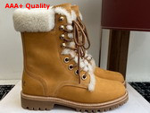 Celine Kurt Lace Up Mid Boot in Nubuck Calfskin and Shearling Light Tan and Natural Replica