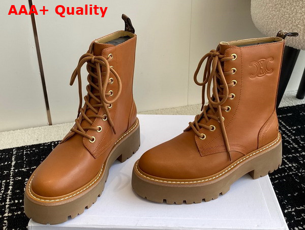 Celine Lace Up Boot with Triomphe Logo in Tan Calfskin Replica