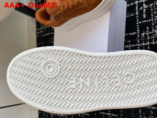 Celine Lace Up Sneaker with Wedge Outsole in Tan Suede Calfskin Replica