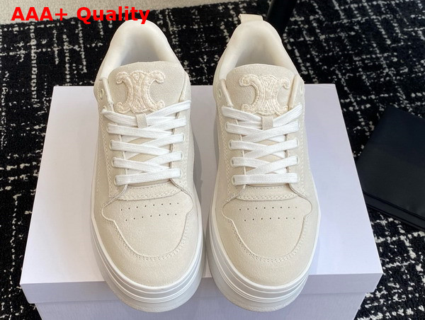 Celine Lace Up Sneaker with Wedge Outsole in White Suede Calfskin Replica