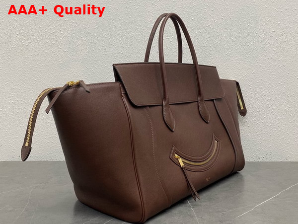Celine Large Smiling New Luggage in Deep Brown Supple Shiny Lambskin Replica