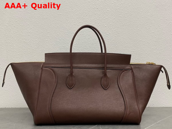 Celine Large Smiling New Luggage in Deep Brown Supple Shiny Lambskin Replica