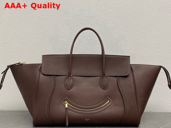 Celine Large Smiling New Luggage in Deep Brown Supple Shiny Lambskin Replica