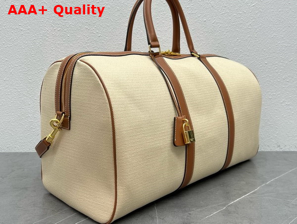 Celine Large Travel Bag in Textile and Calfskin Natural and Tan Replica