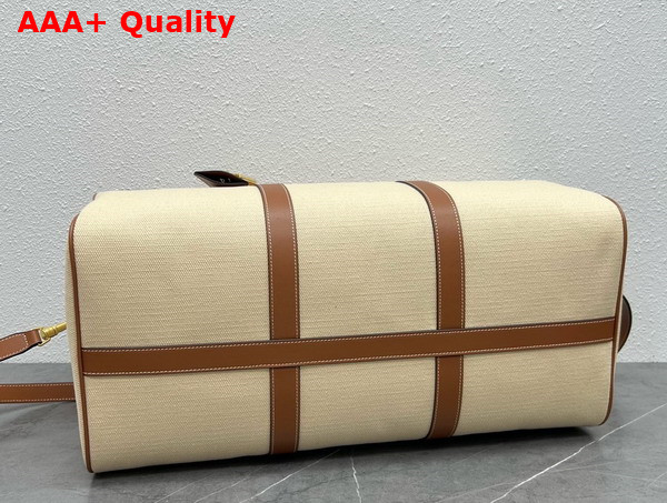 Celine Large Travel Bag in Textile and Calfskin Natural and Tan Replica