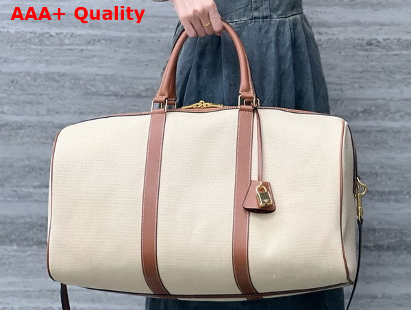 Celine Large Travel Bag in Textile and Calfskin Natural and Tan Replica