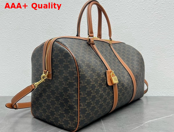 Celine Large Travel Bag in Triomphe Canvas and Calfskin Tan Replica