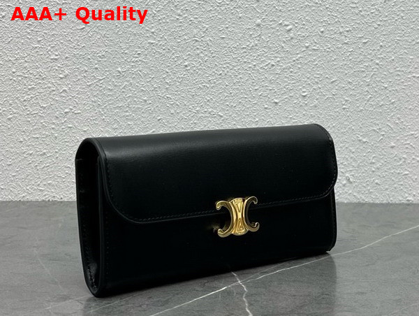 Celine Large Wallet Triomphe in Shiny Calfskin Black Replica