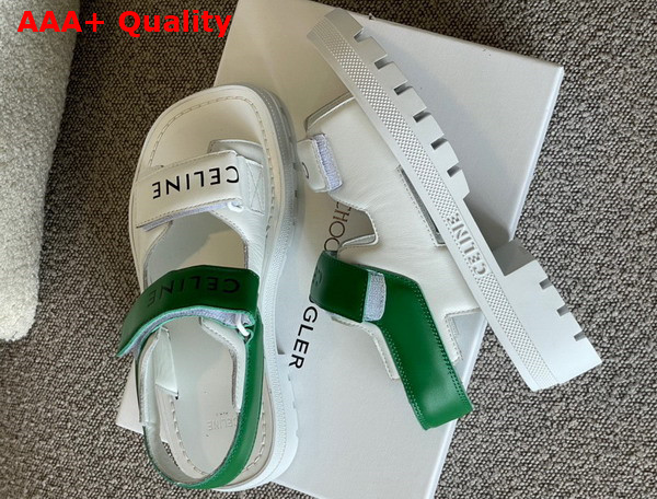 Celine Leo Scratch Sandal in Optic White Flash Green Calfskin Replica