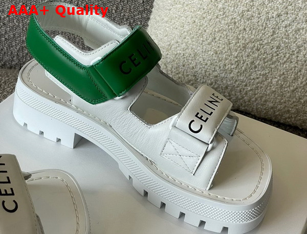 Celine Leo Scratch Sandal in Optic White Flash Green Calfskin Replica
