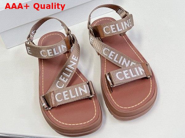 Celine Leo Strappy Sandal in Wool with Celine Jacquard Light Beige and White Replica