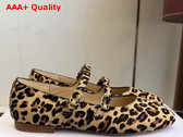 Celine Les Ballerines Celine Double Strap Ballerina in Leopard Printed Hairy Calfskin Brown and Beige Replica