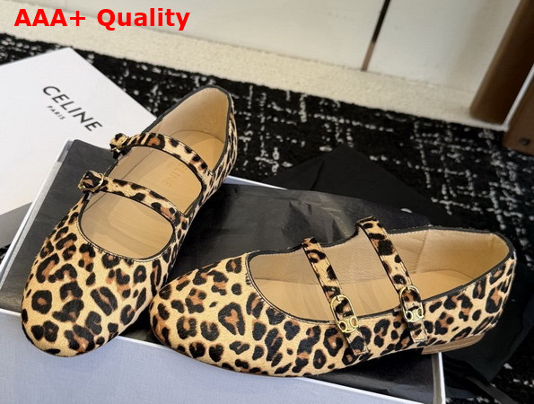 Celine Les Ballerines Celine Double Strap Ballerina in Leopard Printed Hairy Calfskin Brown and Beige Replica