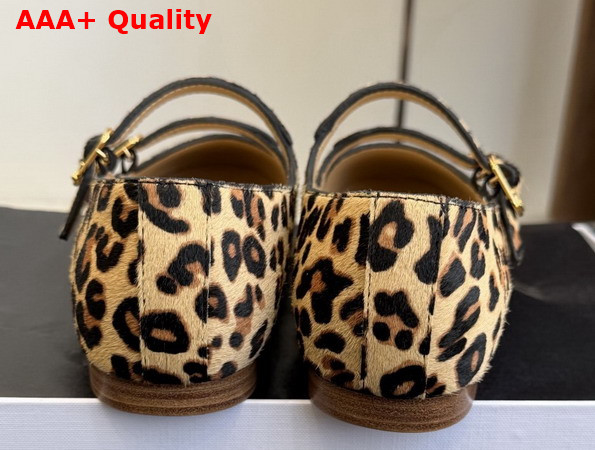 Celine Les Ballerines Celine Double Strap Ballerina in Leopard Printed Hairy Calfskin Brown and Beige Replica