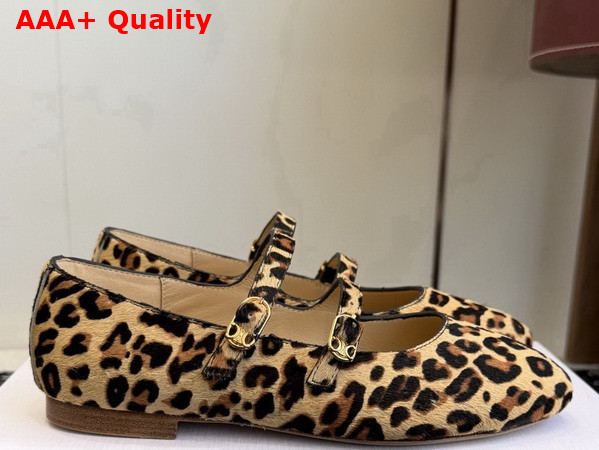 Celine Les Ballerines Celine Double Strap Ballerina in Leopard Printed Hairy Calfskin Brown and Beige Replica