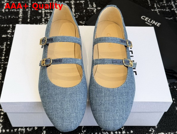 Celine Les Ballerines Celine Double Strap in Denim Blue Replica