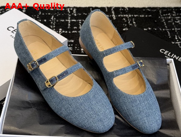 Celine Les Ballerines Celine Double Strap in Denim Blue Replica