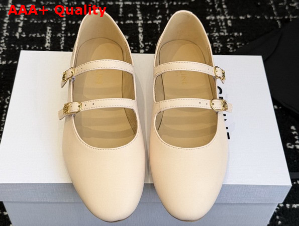 Celine Les Ballerines Celine Double Strap in Lambskin Beige Replica