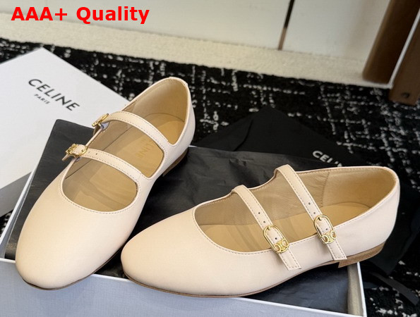 Celine Les Ballerines Celine Double Strap in Lambskin Beige Replica