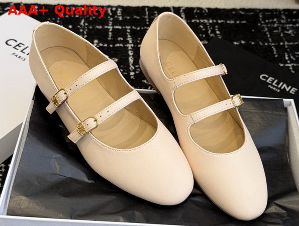 Celine Les Ballerines Celine Double Strap in Lambskin Beige Replica