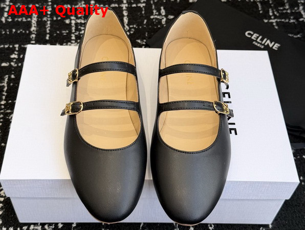 Celine Les Ballerines Celine Double Strap in Lambskin Black Replica